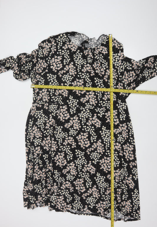 Evans Women’s Plus Size Black Floral Smocked Long Sleeve Dress UK 26/28