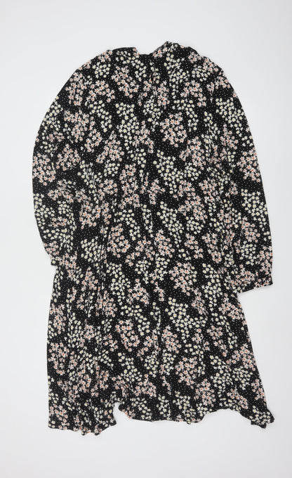 Evans Women’s Plus Size Black Floral Smocked Long Sleeve Dress UK 26/28