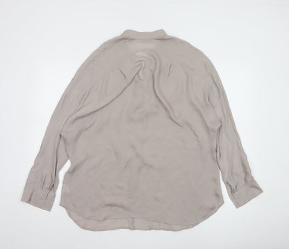 Vince Women’s Beige Silk Long Sleeve Blouse Size L Relaxed Fit