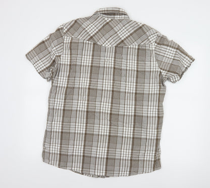 H&M L.O.G.G. Men's Brown Check Cotton Short Sleeve Slim Fit Shirt L