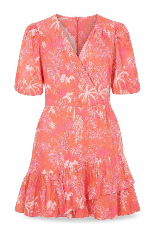 Oliver Bonas Women’s Pink Floral Linen Wrap Short Dress UK 8