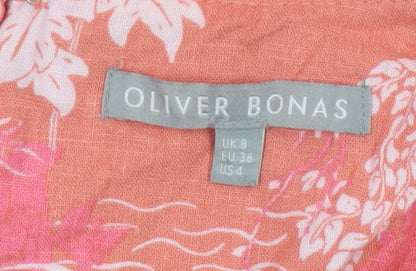 Oliver Bonas Women’s Pink Floral Linen Wrap Short Dress UK 8