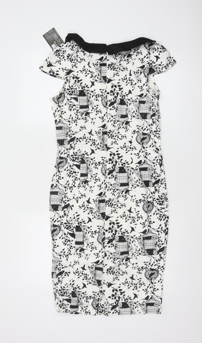 Voodoo Vixen Women’s Black White Birdcage Print Collared Sheath Dress M