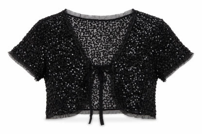 Red Herring Women's Black Sequin Cropped Blouse Size M Party Top