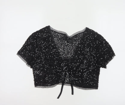 Red Herring Women's Black Sequin Cropped Blouse Size M Party Top