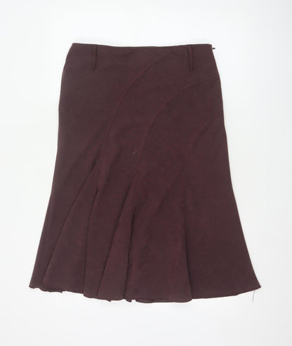 Soon Women Brown Knee Length Flare Skirt Size 12 Polyester Stretch