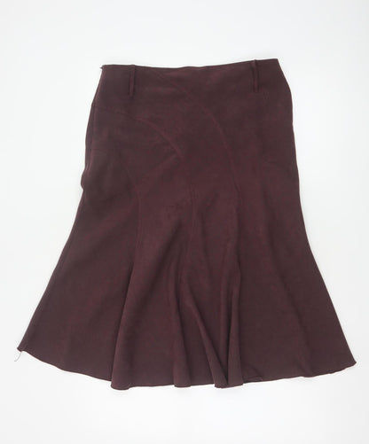 Soon Women Brown Knee Length Flare Skirt Size 12 Polyester Stretch