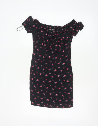 White Fox Women's Black Floral Off Shoulder Bodycon Dress S