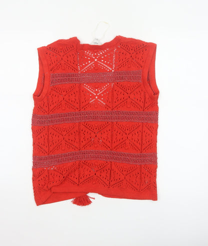 Marks and Spencer Women Red Knit Bohemian Sleeveless Tie Blouse Size S