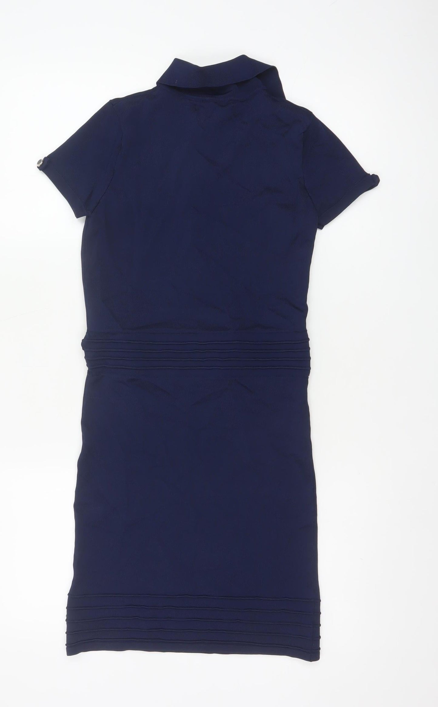 Jane Norman Women Blue Size 12 Collared Belted Shirt Dress