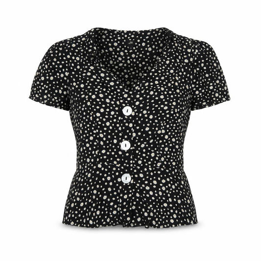 River Island Women’s Black Floral Button Blouse Size 8 Viscose