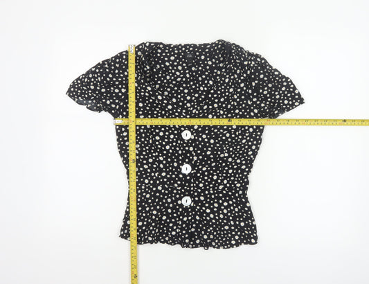 River Island Women’s Black Floral Button Blouse Size 8 Viscose