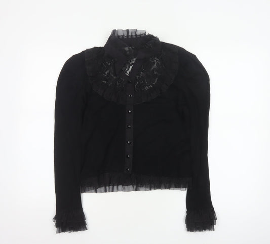 Banned Women's Black Lace Ruffle Gothic Long Sleeve Blouse M