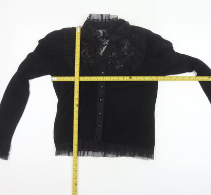 Banned Women's Black Lace Ruffle Gothic Long Sleeve Blouse M