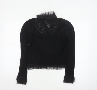 Banned Women's Black Lace Ruffle Gothic Long Sleeve Blouse M