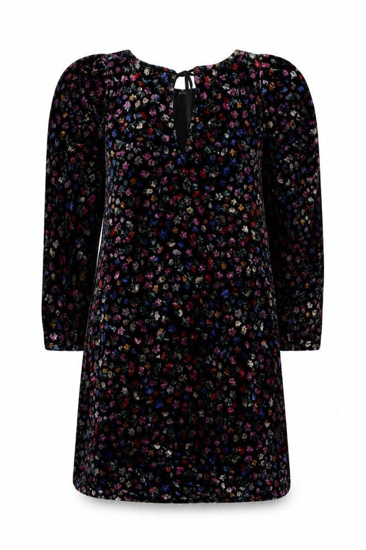 Front view of AND/OR Women’s Multicoloured Floral Velvet Shift Dress, size UK 6