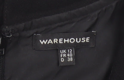 Warehouse Women Black Size 12 A-Line Sleeveless Embellished Dress