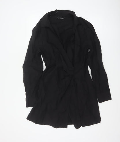 Zara Women's Black Size 14 Wrap Shirt Dress Long Sleeve
