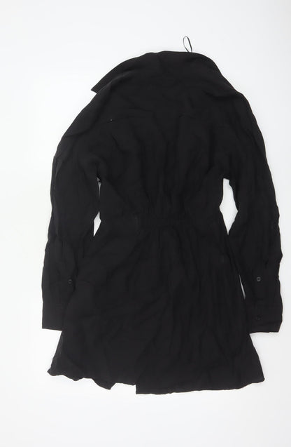 Zara Women's Black Size 14 Wrap Shirt Dress Long Sleeve