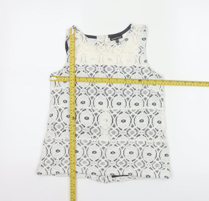 Warehouse Women's White Lace Tank Top UK 10 Sleeveless Camisole