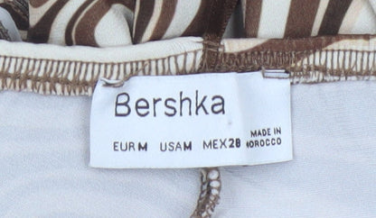 Bershka Womens Brown Geometric Flared Trousers Size M