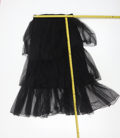 Zara Women Black Polka Dot Layered Chiffon Midi Skirt S