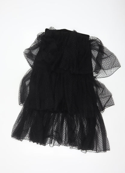 Zara Women Black Polka Dot Layered Chiffon Midi Skirt S