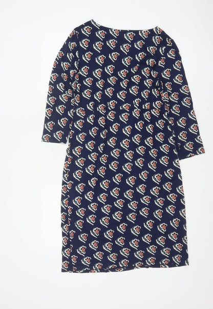 White Stuff Women Blue Floral Shift Dress Size 10 3/4 Sleeve Viscose