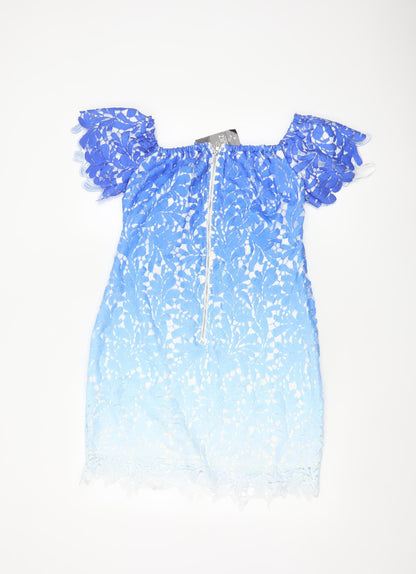 Quiz Women Blue Lace Off Shoulder Shift Dress Size 16