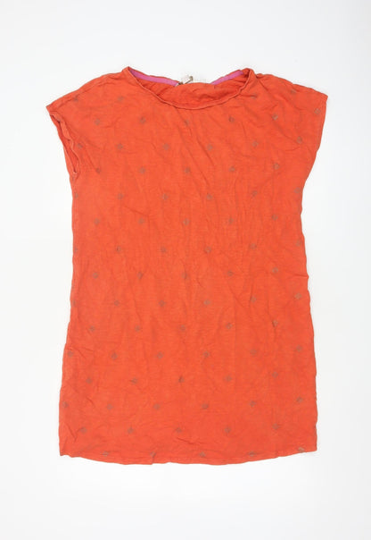 Boden Women's Orange Cotton Shift Dress Size 14 Short Sleeve Casual
