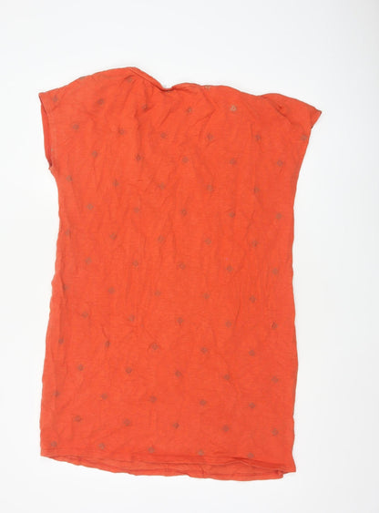 Boden Women's Orange Cotton Shift Dress Size 14 Short Sleeve Casual