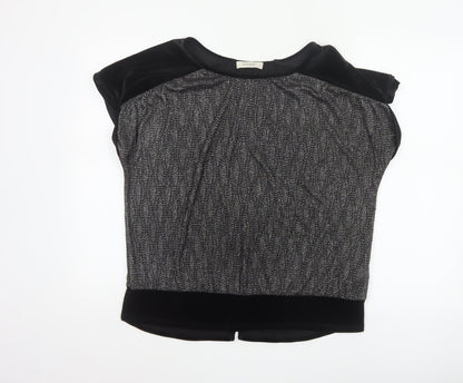 Oasis Women’s Black Velvet Trim Blouse Size M Short Sleeve