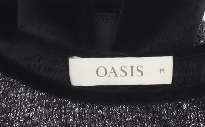 Oasis Women’s Black Velvet Trim Blouse Size M Short Sleeve