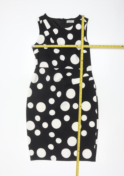 Soon Women's Black Polka Dot Sheath Dress Size 12 Sleeveless V-Neck Lined