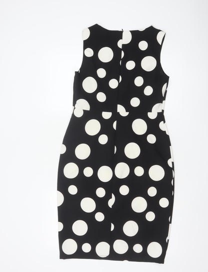 Soon Women's Black Polka Dot Sheath Dress Size 12 Sleeveless V-Neck Lined