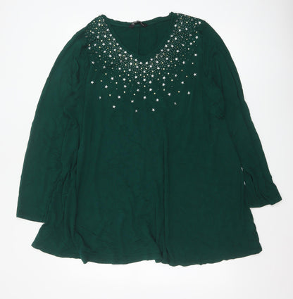 Yours Women’s Green Plus Size 22 Long Sleeve Beaded Tunic Top