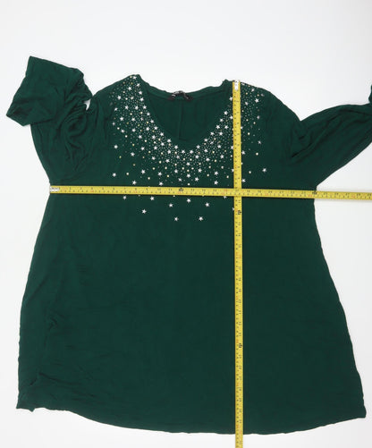 Yours Women’s Green Plus Size 22 Long Sleeve Beaded Tunic Top