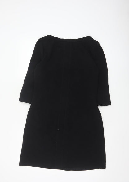 Boden Women Black Shift Dress Size 10 Petite 3/4 Sleeve Knit Workwear