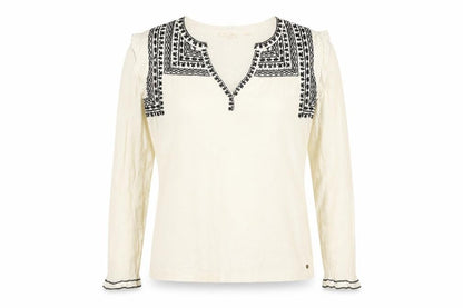Fat Face Women’s Ivory Embroidered Boho Long Sleeve Blouse M