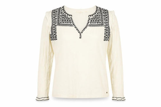 Fat Face Women’s Ivory Embroidered Boho Long Sleeve Blouse M