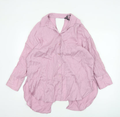 ZARA Women Pink Crinkle Lyocell Blend Button-Up Shirt Size 12