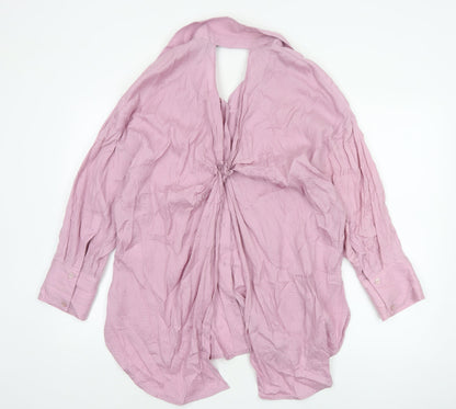 ZARA Women Pink Crinkle Lyocell Blend Button-Up Shirt Size 12