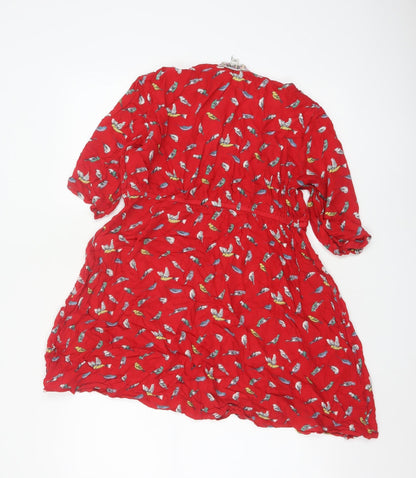Joe Browns Women's Red Bird Print Fit & Flare Dress Size 14