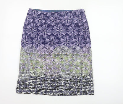 White Stuff Women's Purple Geometric Cotton Knee Length Skirt Size 10