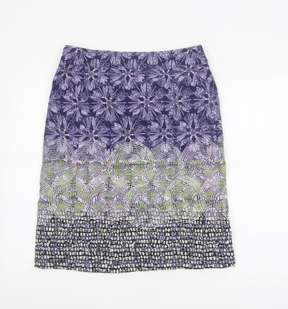 White Stuff Women's Purple Geometric Cotton Knee Length Skirt Size 10