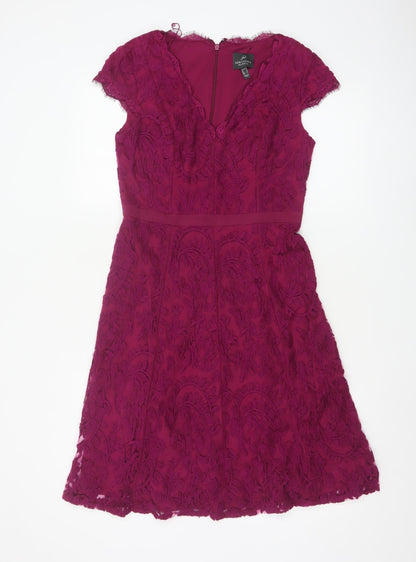 Adrianna Papell Women Purple Lace A-Line Dress Size 8