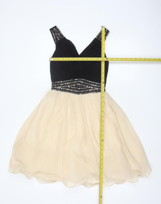 Little Mistress Women’s Black & Beige Fit & Flare Party Dress UK 8