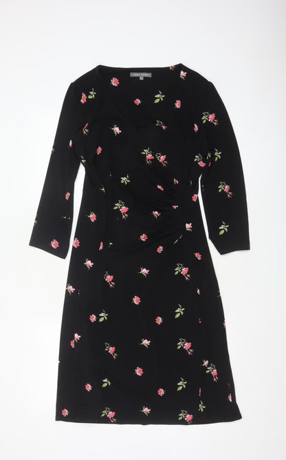 Laura Ashley Women’s Black Floral Wrap Dress Size 10 3/4 Sleeve