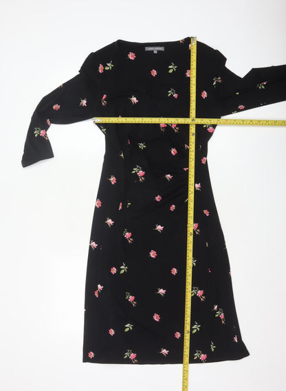 Laura Ashley Women’s Black Floral Wrap Dress Size 10 3/4 Sleeve