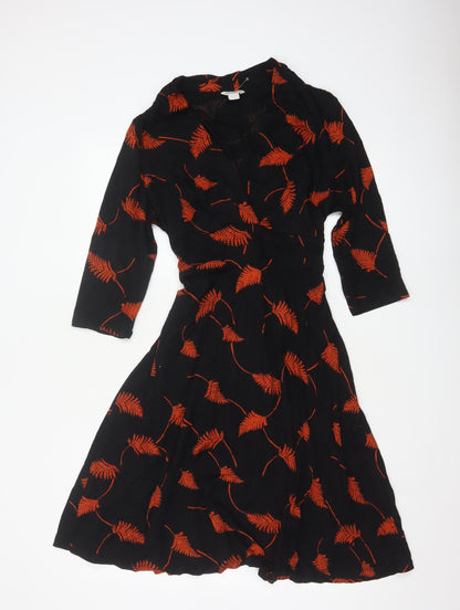 Monsoon Womens Black Red Floral Wrap Dress Size 18 Viscose 3/4 Sleeve